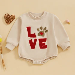 BeQeuewll lindo bebé niños niñas mameluco Casual manga larga cuello redondo bordado letras pata mono infantil ropa del Día de San Valentín