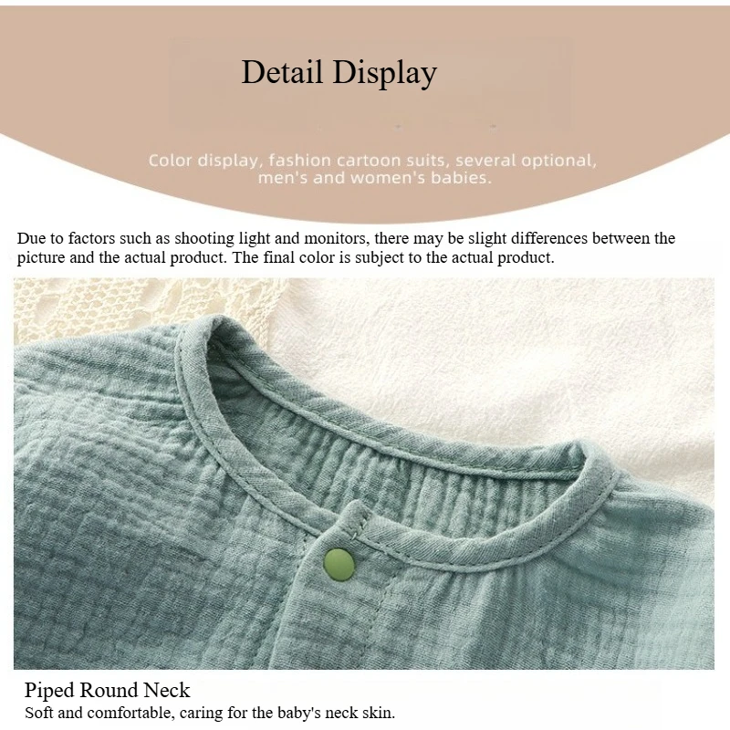 Pelele de gasa de algodón Unisex para bebé, primavera y otoño, con bonito sombrero con volantes, pelele de manga larga suave y agradable para la piel de Color sólido - imagen 3