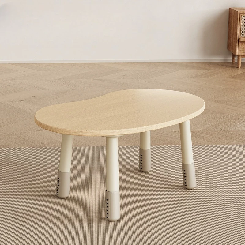 Juego de mesa y sillas de aprendizaje ajustables para niños, escritorio estilo maní de madera de haya, 28-55 cm de altura, superficie antideslumbrante, acabado en cera vegetal