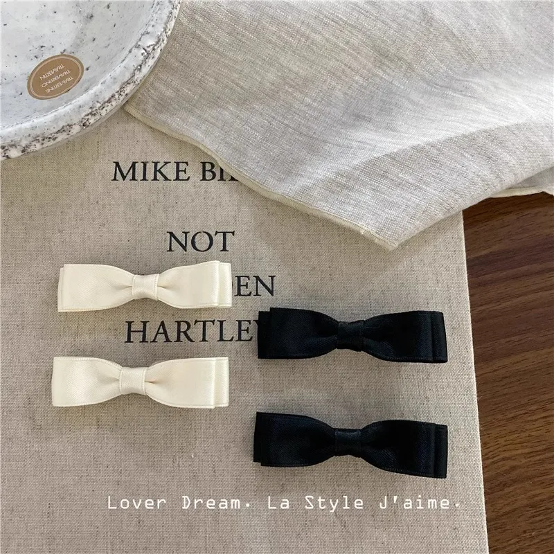 2 unids/set elegante Simple cinta de satén lazo doble pinzas para el cabello para niños niñas tela cubierta lateral flequillo Clips a presión conjunto de pasadores - imagen 2