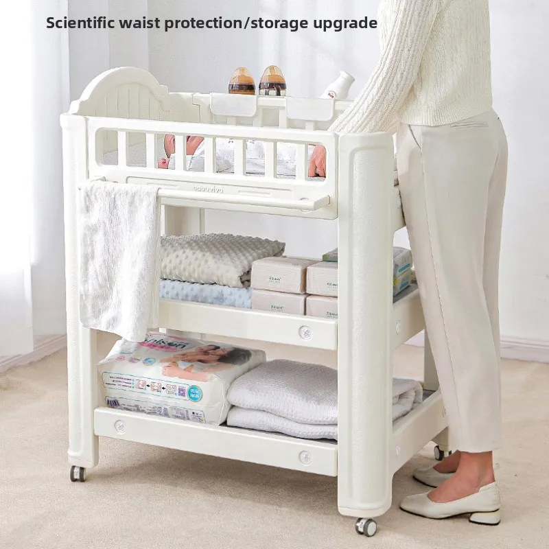 Cambiador de pañales para bebés y estación de baño, gabinete de almacenamiento y cuidado infantil móvil, organización de dos capas con parte superior de cojín suave - imagen 5