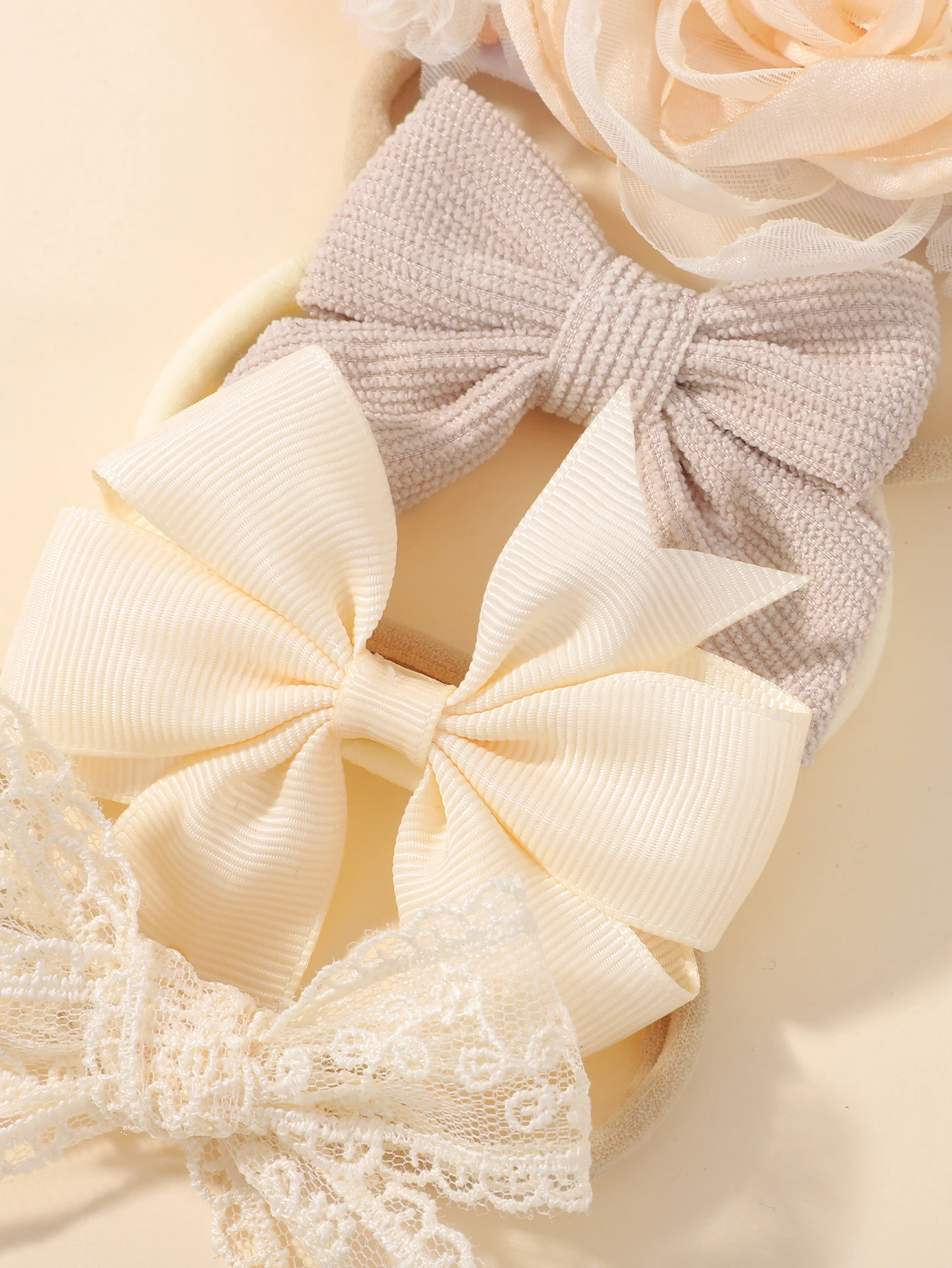 Diademas de encaje con lazo y flores para bebé recién nacido - imagen 5