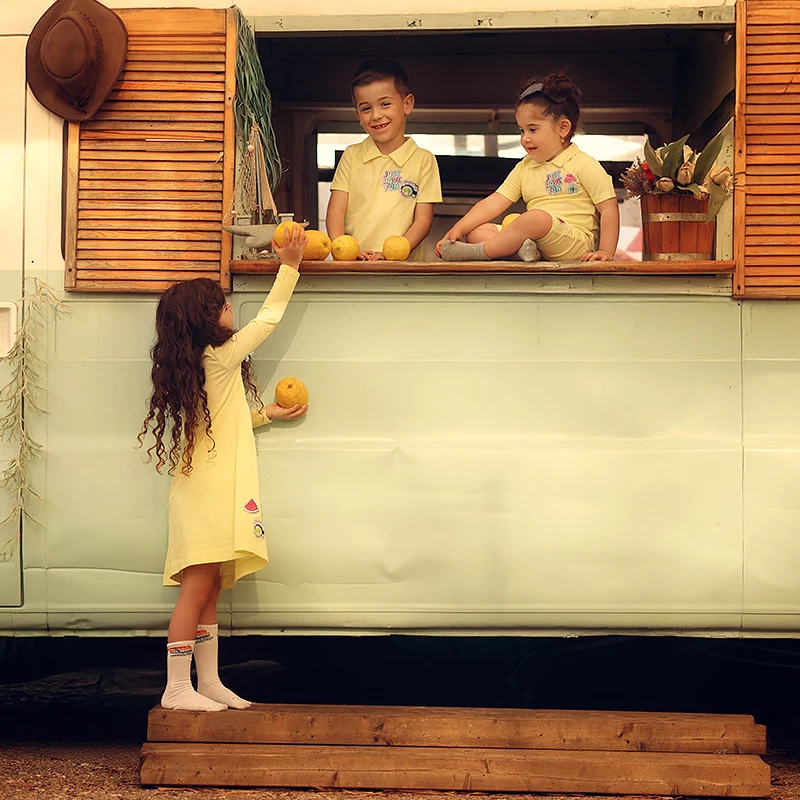 Vestido APPS para niña, top para niño y niña con aplicaciones bordadas, etiquetas, tela de algodón piqué, ropa de verano para niños