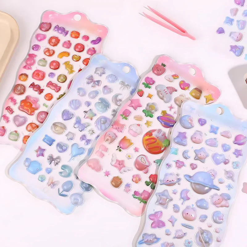 1 hoja creativa 3D pegatina en relieve de dibujos animados DIY funda de teléfono decoraciones de ordenador caramelo planeta pan océano parche de gelatina pegatinas ZYF - imagen 2