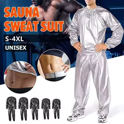 Traje deportivo para hombre y mujer, traje de Sauna de PVC, cintura elástica, manga larga, conjunto de pantalones superiores de verano para hombre, ropa informal de Fitness para perder peso