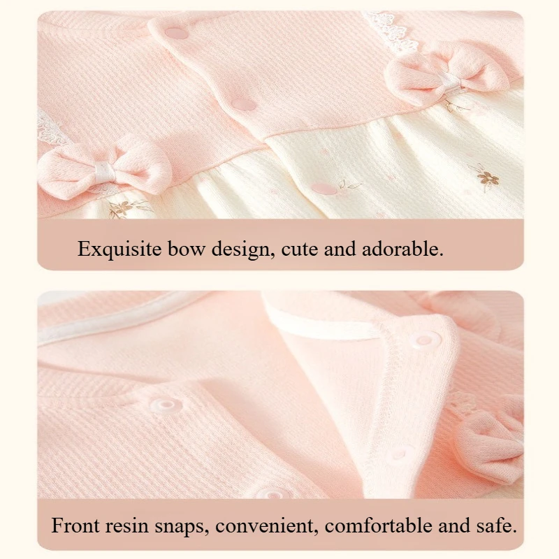 Mameluco de algodón para bebé neutro de género para primavera y otoño con encaje y lazo exquisito Lindo mono con estampado floral para salir de Navidad - imagen 5