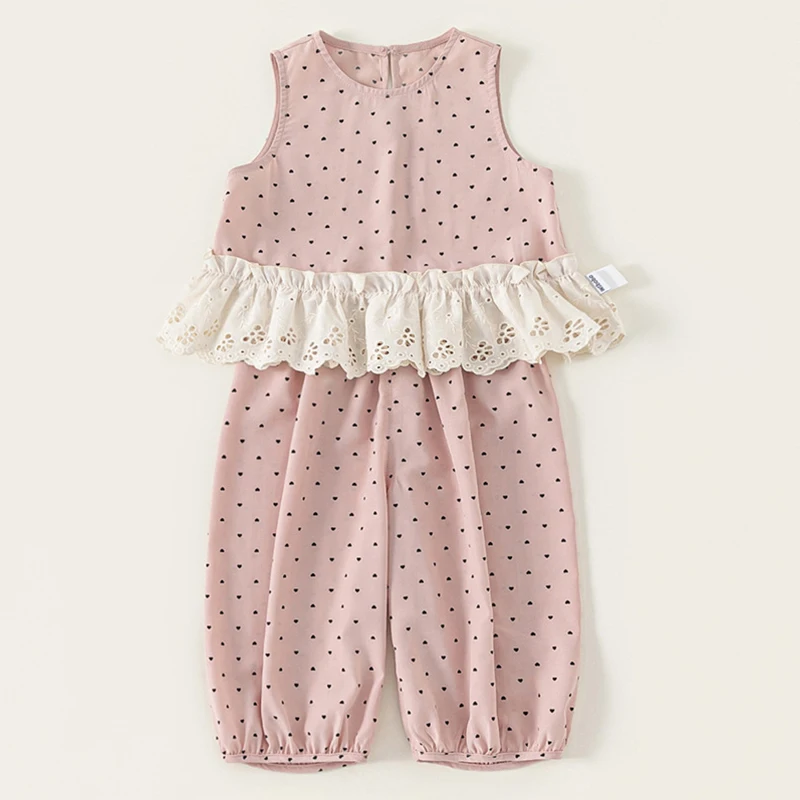 Conjunto de verano para niña con top de encaje y pantalón rosa - imagen 2