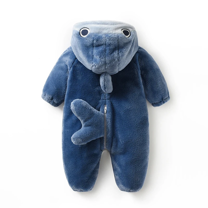Disfraz de tiburón para bebé, mameluco cálido de manga larga con capucha, lindo mono de felpa para Halloween, ropa para niños, Invierno - imagen 2
