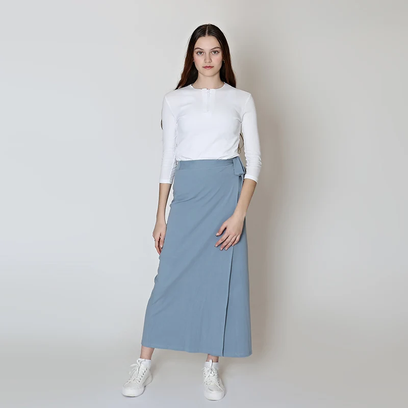 Conjunto de camisa con cremallera hecha de tela de algodón y falda envolvente para mujer, manga larga, material acanalado, talla XS-XXXL, todas las estaciones - imagen 4