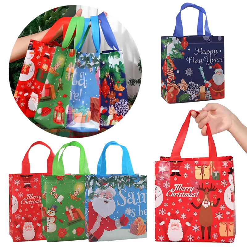 4 unids/pack surtido de estilos mixtos bolsa de regalo de mano de Navidad Santa muñeco de nieve tela no tejida recuerdo de fiesta embalaje bolsa de mano ZYF