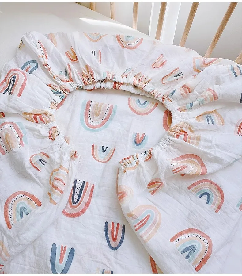 Bajera ajustable de algodón para cuna – Estampado arcoíris - imagen 3