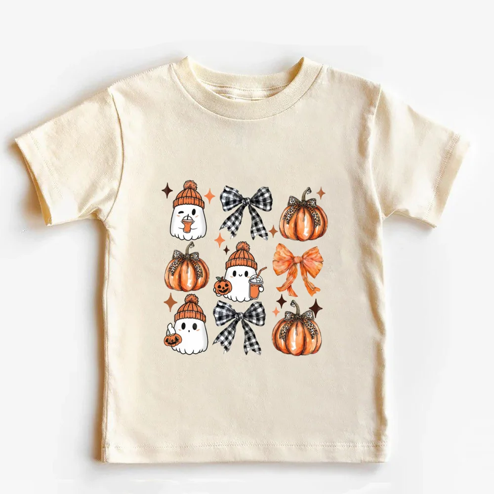Camiseta con estampado de fantasma para niños y niñas, ropa informal de Halloween con cuello redondo, bonita - imagen 4