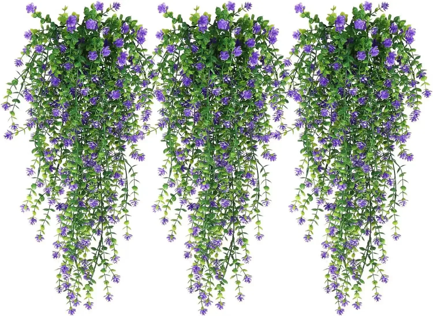 Plantas artificiales colgantes, plantas colgantes falsas, hoja de eucalipto de imitación, vid verde, plantas de plástico resistentes a los rayos UV para exteriores, 3 uds.