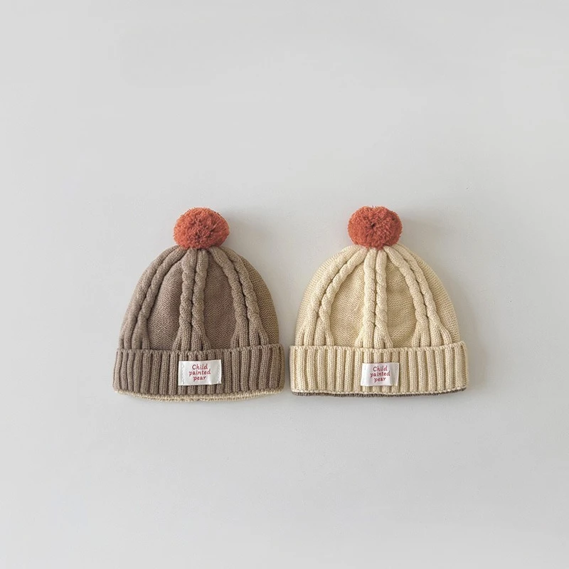 Gorro de invierno para bebé de moda coreana, gorro tejido con Cable de bloque de Color, gorro acrílico térmico cálido para niño y niña, gorro para niño