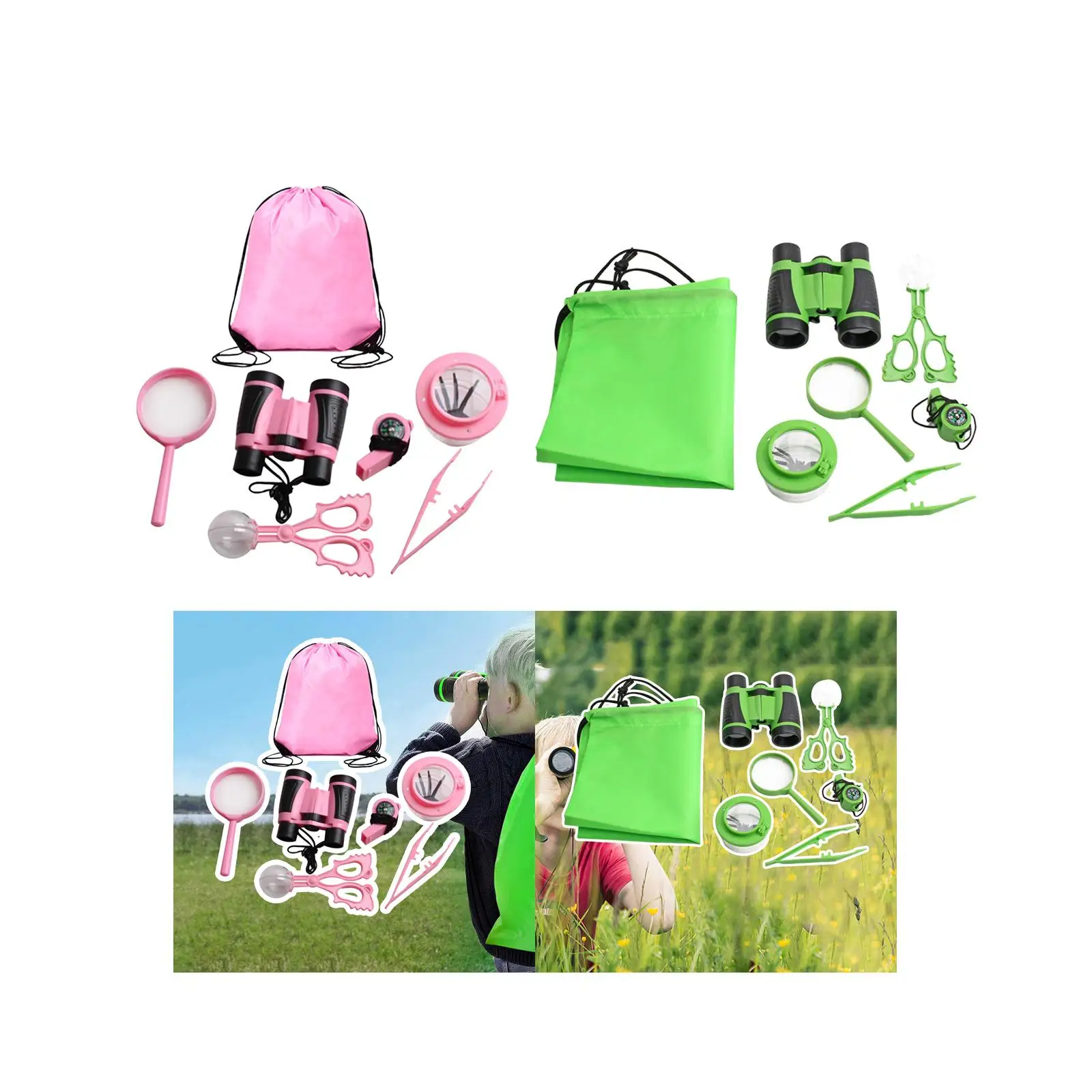 7 piezas Kits de exploración natural Mochila para patio trasero Niños Equipo de camping Senderismo Actividades al aire libre Edad 3 4 5 6 7 8 años - imagen 5