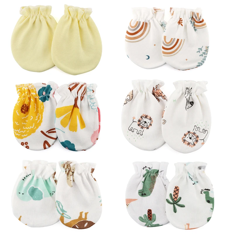 6 par/lote de guantes para recién nacidos, manoplas de algodón con dibujos animados para niñas y niños, manoplas de protección facial suaves y transpirables para bebés, accesorios de 0-6M - imagen 2
