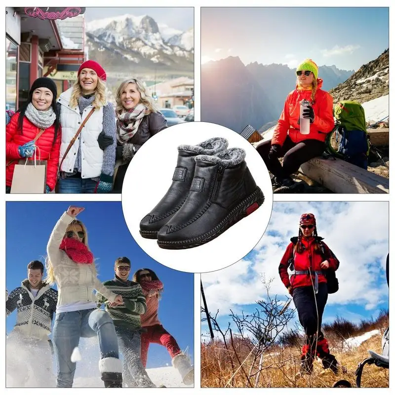 Botas de nieve para mujer adulta, botas impermeables sin cordones para mujer, botas impermeables con forro de felpa, zapatos para clima frío con cremallera gruesa - imagen 4