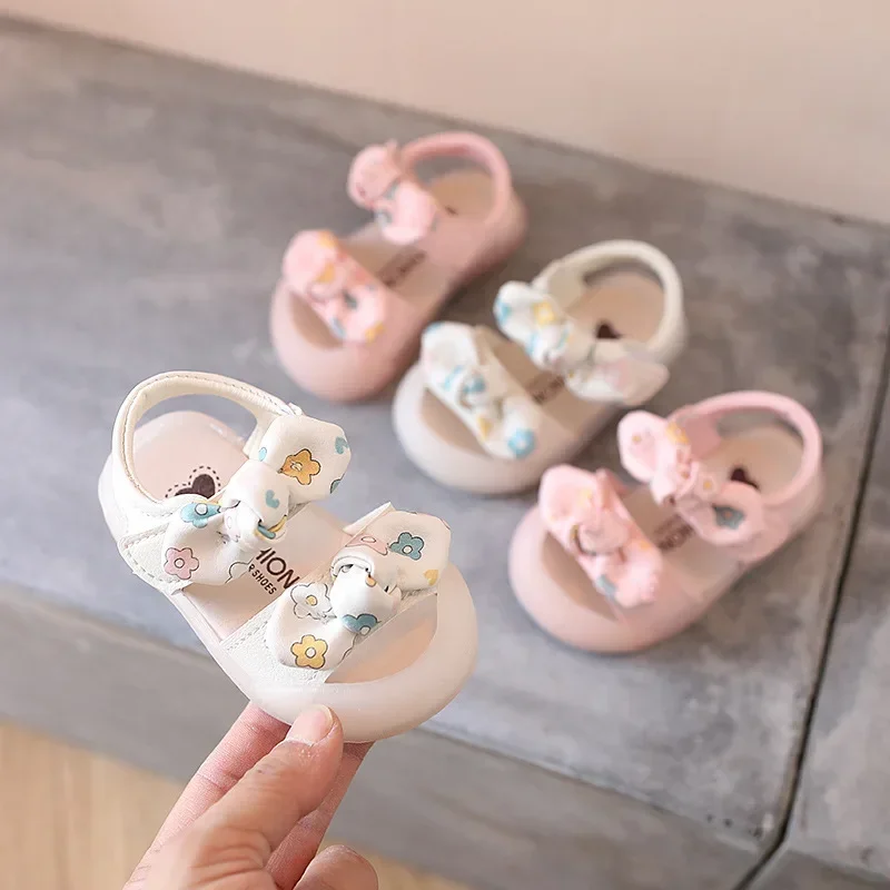 Sandalias de verano para niños, zapatos bonitos con lazo para niña, sandalias de princesa para primeros pasos con fondo suave - imagen 2