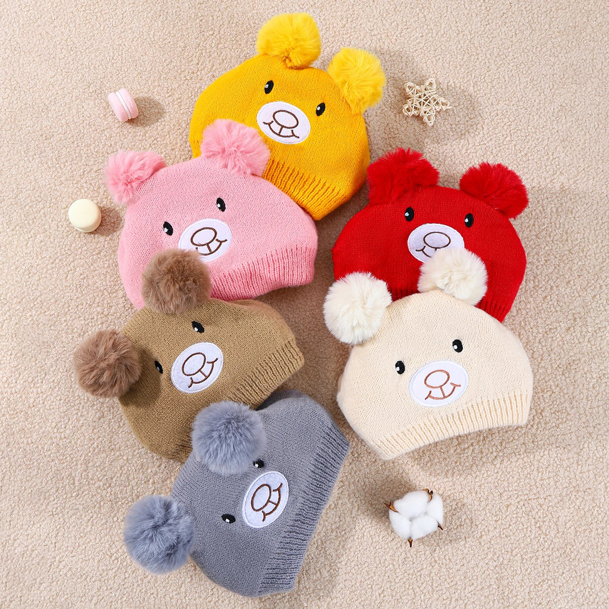 Gorro de oso de punto con pompón para bebé - imagen 5