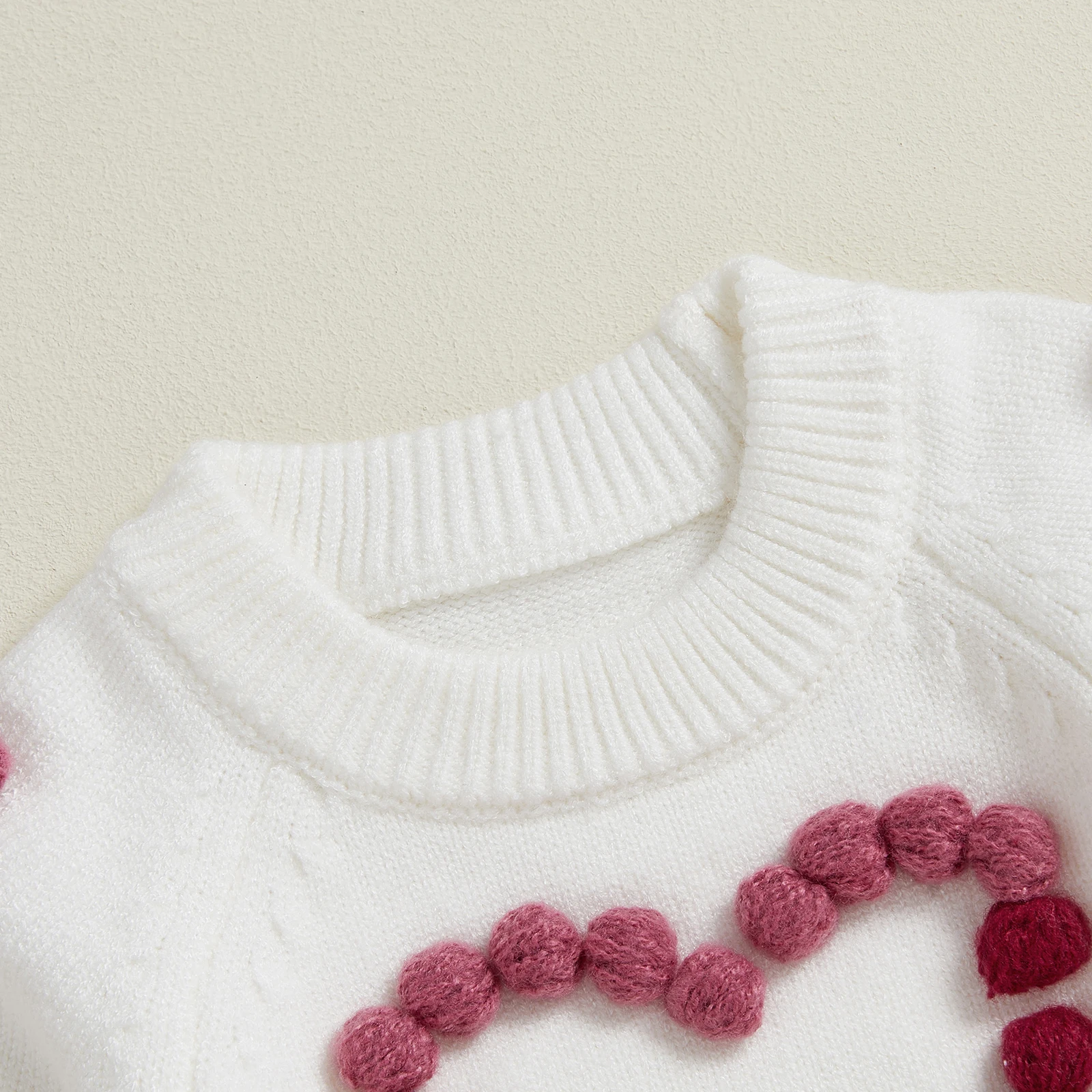 Pelele de punto para niñas de 0 a 24 meses, mono de Color de contraste de manga larga con cuello redondo y bola de piel a la moda - imagen 4