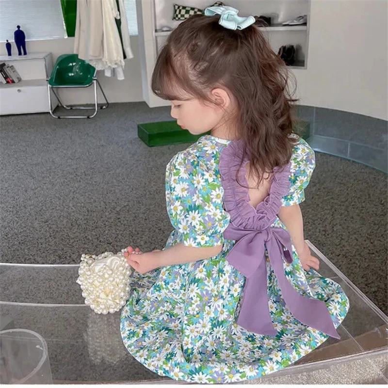 Vestido floral de manga corta para bebé en algodón puro transpirable - imagen 2