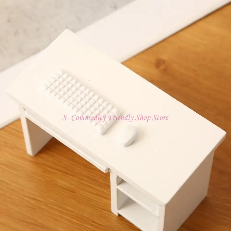 85AE 1/12 Casas muñecas Desk y silla escritorio oficina con diseño intercambiable para pantallas miniatura creativas - imagen 5