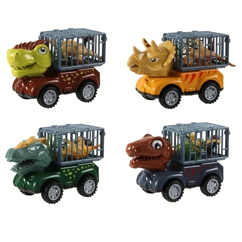 Camión de dinosaurios para niños, camión de transporte de dinosaurios con juguetes de dinosaurios, coches accionados por fricción, juego de coche de dinosaurio extraíble para niños