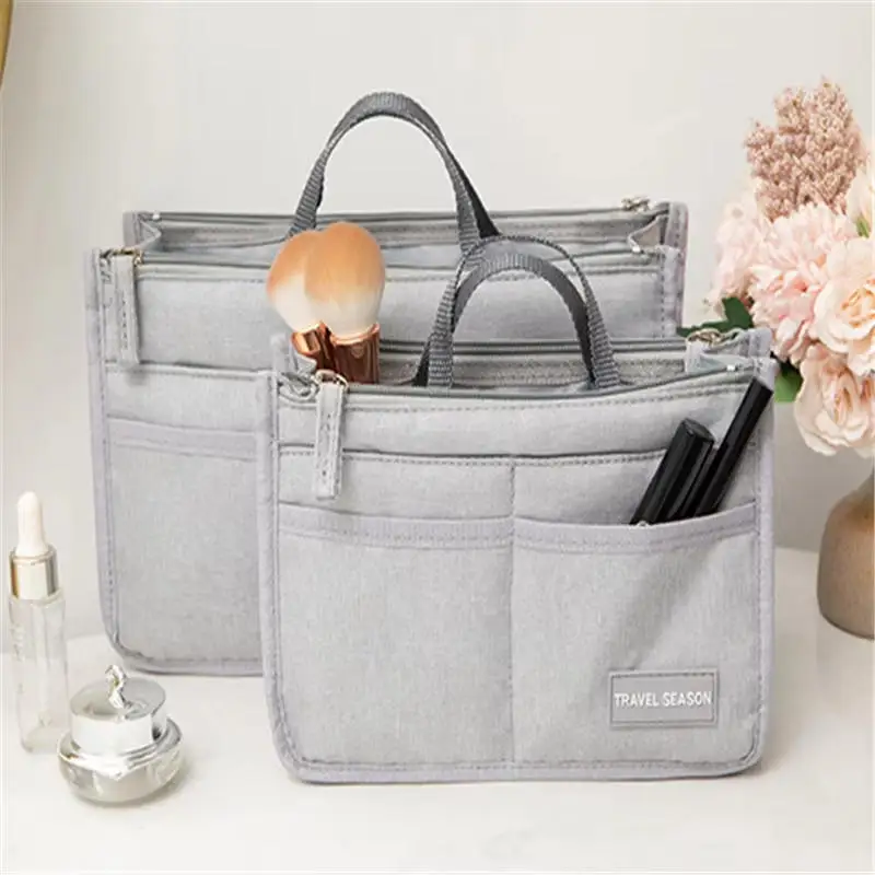 Bolsa de maquillaje portátil a la moda, bolsa de maquillaje media, bolsas de almacenamiento grandes con doble cremallera, bolsa interior de almacenamiento de viaje con capacidad - imagen 3