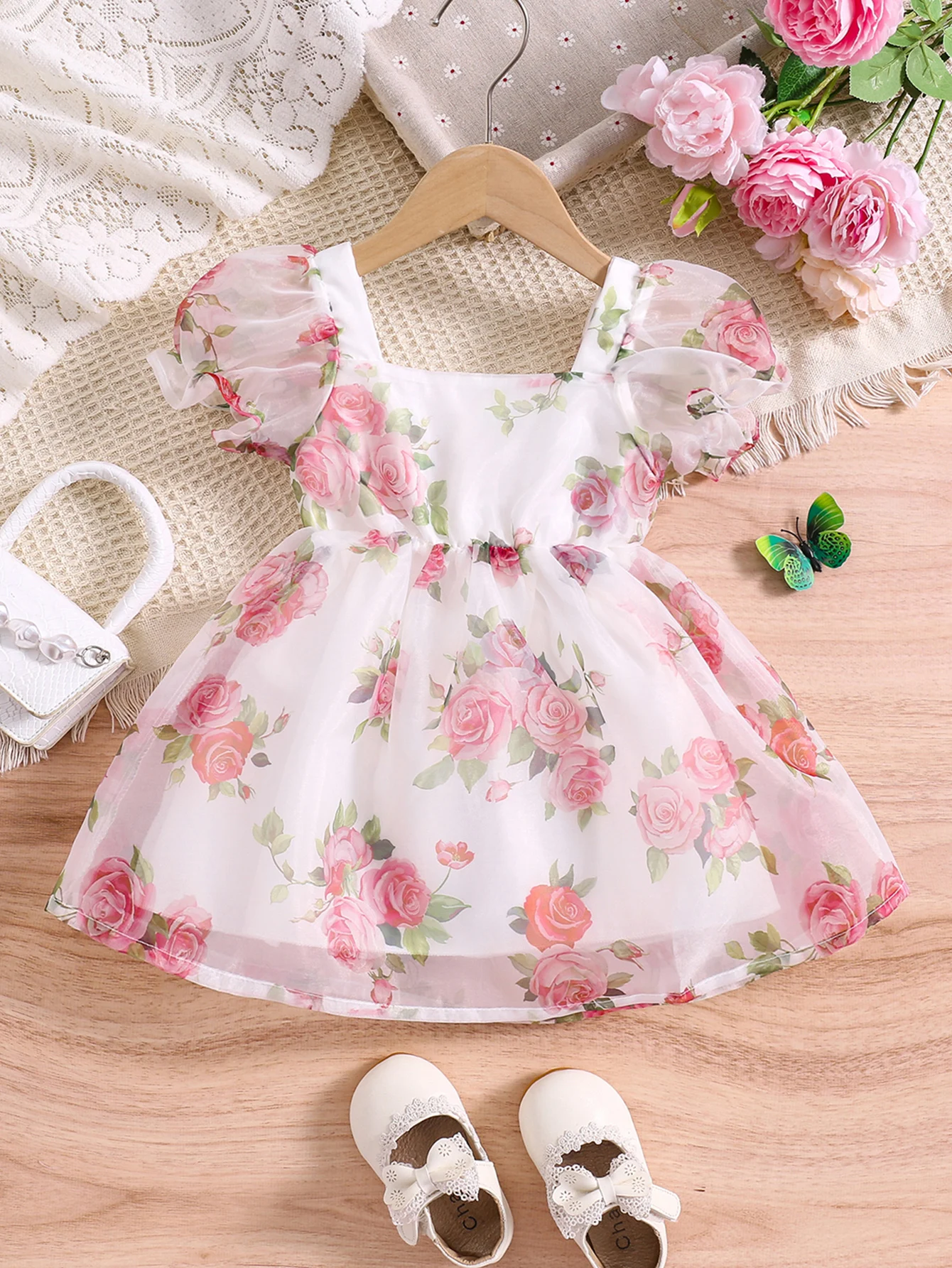 Vestido de princesa de manga corta para niña, Rosa romántica con gasa, ropa de fiesta diaria de verano, Moda Infantil, 1-3 años