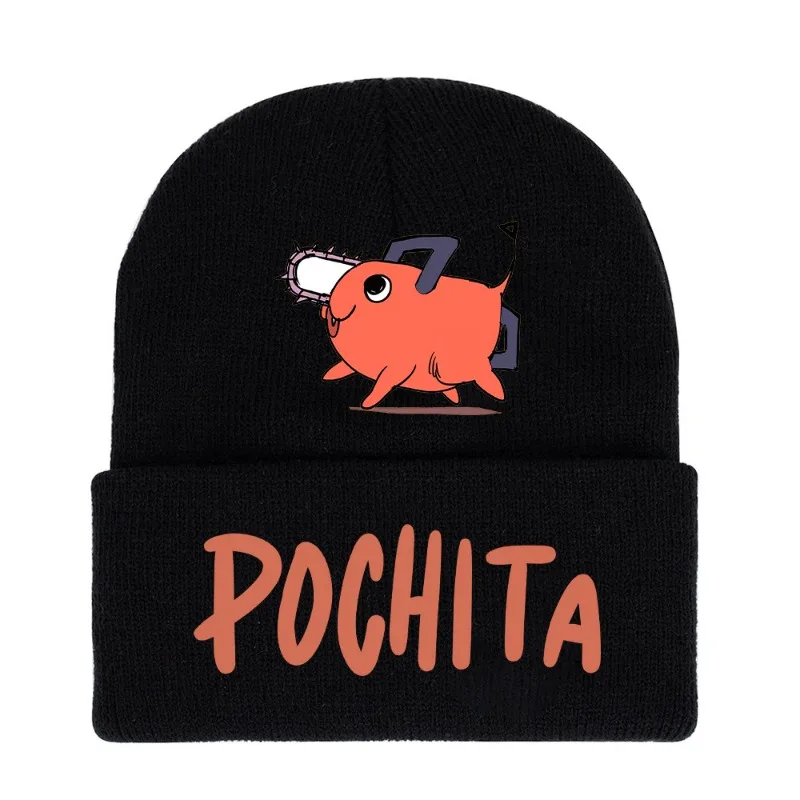 Gorros de punto Pochita para hombre con motosierra, gorro de Hip Hop cálido con dibujos animados de Anime para invierno, ropa de calle Y2k, gorro tejido para pareja a la moda - imagen 2