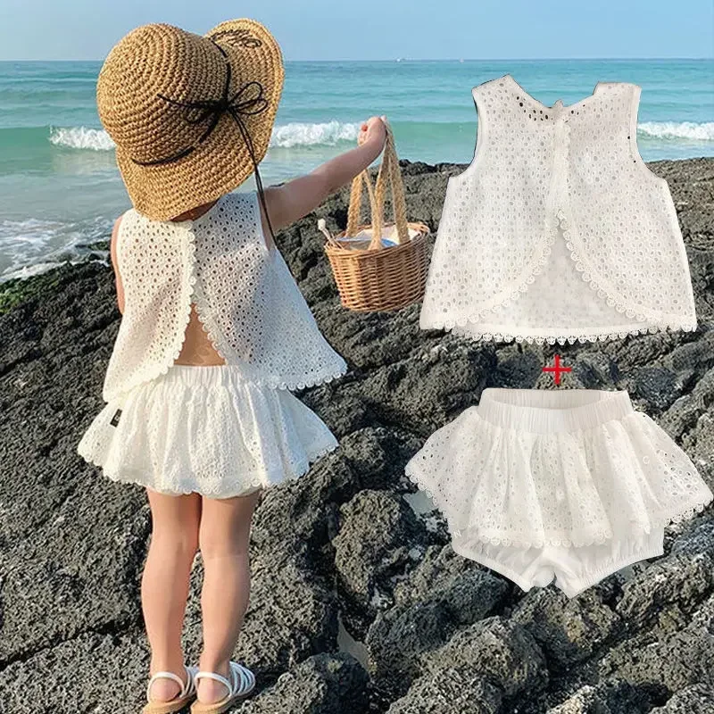 Conjunto verano niña camiseta de encaje sin mangas y pantalón corto - imagen 4