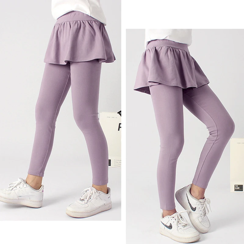2026 nueva llegada de algodón flaco niños grandes falda para niñas Leggings alto elástico sólido primavera adolescentes pantalones de Yoga para 110-160cm - imagen 2