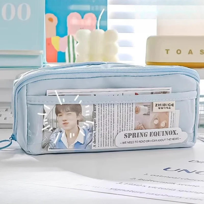 180 °   Estuche para lápices con apertura grande, se puede colocar, plano en el escritorio, bolsas para bolígrafos negros de café para estudiantes, organizador de papelería, estuche para lápices - imagen 2