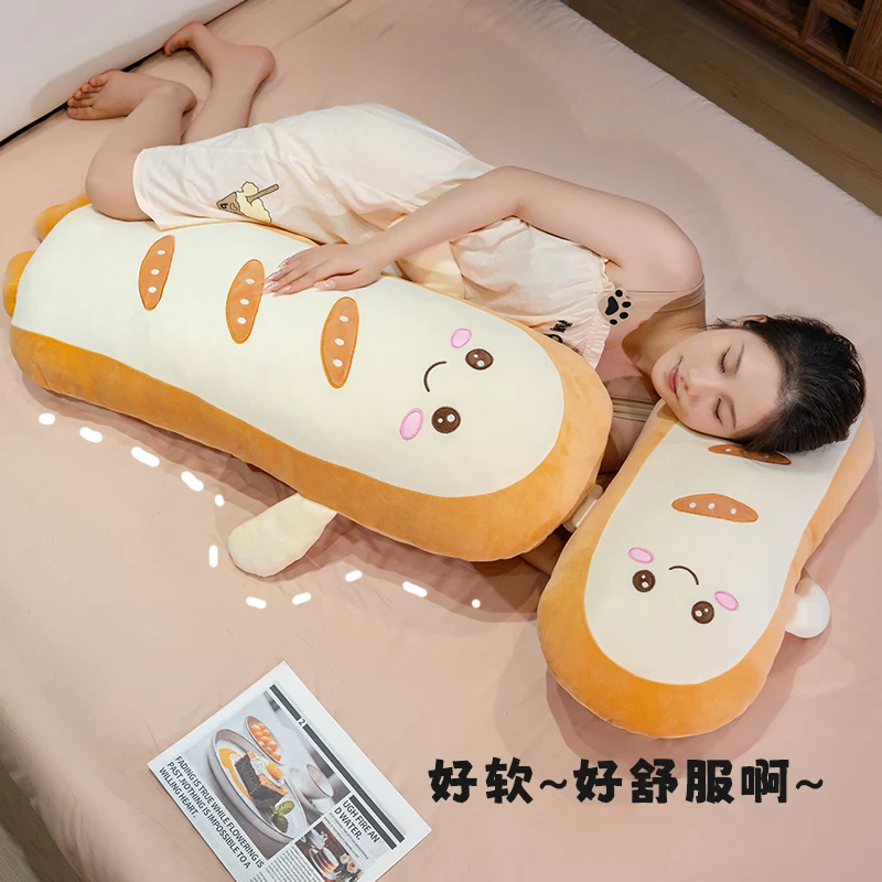 Almohada peluche tostada larga con cara sonriente para dormir - imagen 2