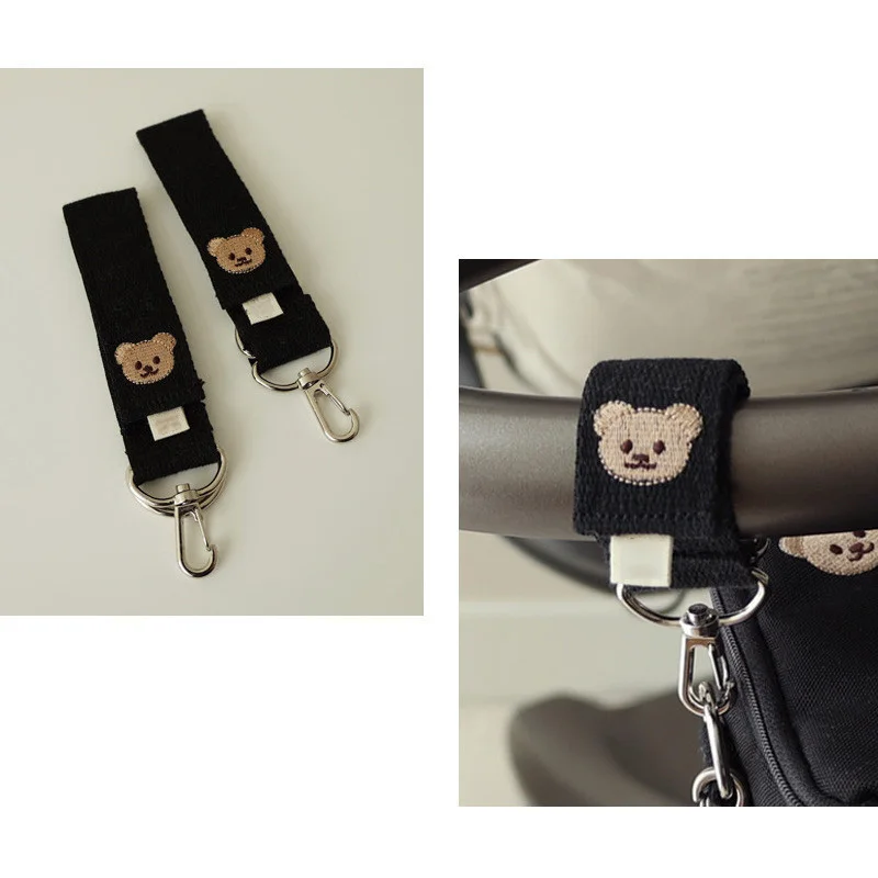 Gancho de dibujos animados de oso bordado, Clip Universal duradero para cochecito de bebé, ganchos para colgar bolsas de mamá, accesorios para bolsas de pañales - imagen 3