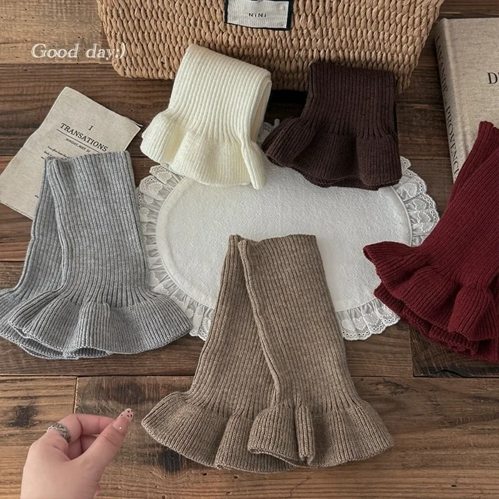 Nuevos calentadores de piernas de Color sólido, calcetines de tubo medio gruesos tejidos, calcetín de media pantorrilla con cuerno de Lolita, regalo - imagen 2