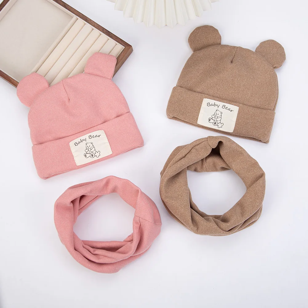 Turbante con orejas de oso para bebé y niña, bufanda, Newboorn, imitación de cachemir, etiqueta, gorras, gorros, gorros cálidos, gorros infantiles, otoño, invierno, 2 unidades por lote - imagen 3