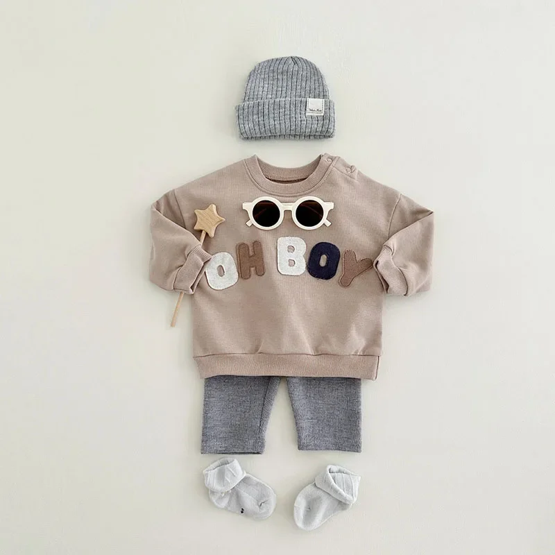 Conjunto de ropa con letras de dibujos animados, sudadera y medias con bloques de Color, trajes infantiles de 0 a 3 años, 2 uds., otoño 2025 - imagen 3