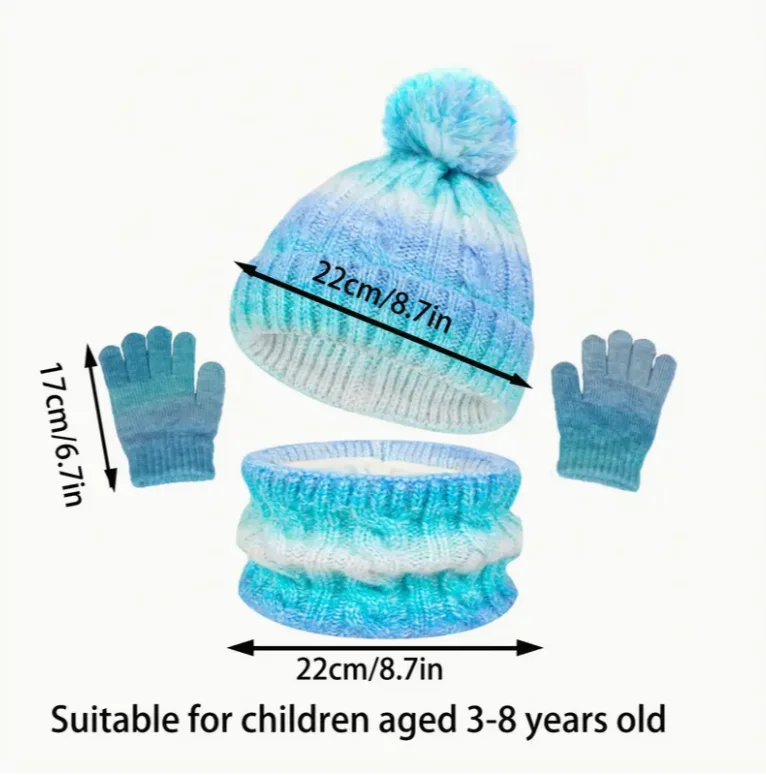 Juego de gorros para niños de 3 piezas • 3-8 años, bufanda y guantes de punto grueso y cálido para invierno y otoño, gorra con protección para los oídos de doble bola a la moda para niños y niñas - imagen 4