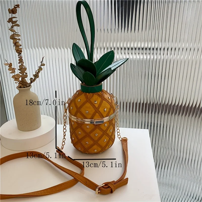 Monedero de piña para mujer, novedad, bolso de verano, bolso de hombro tipo bandolera, bolso hawaiano de cuero PU con remaches, bolso con correa de cadena para niñas - imagen 2
