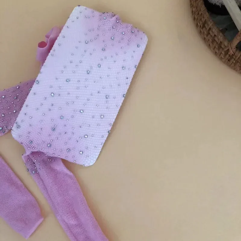 Nuevas medias de red ajustadas a la moda para niñas, pantimedias con purpurina y diamantes de imitación de encaje hueco para niñas, calcetines de malla para niños - imagen 4