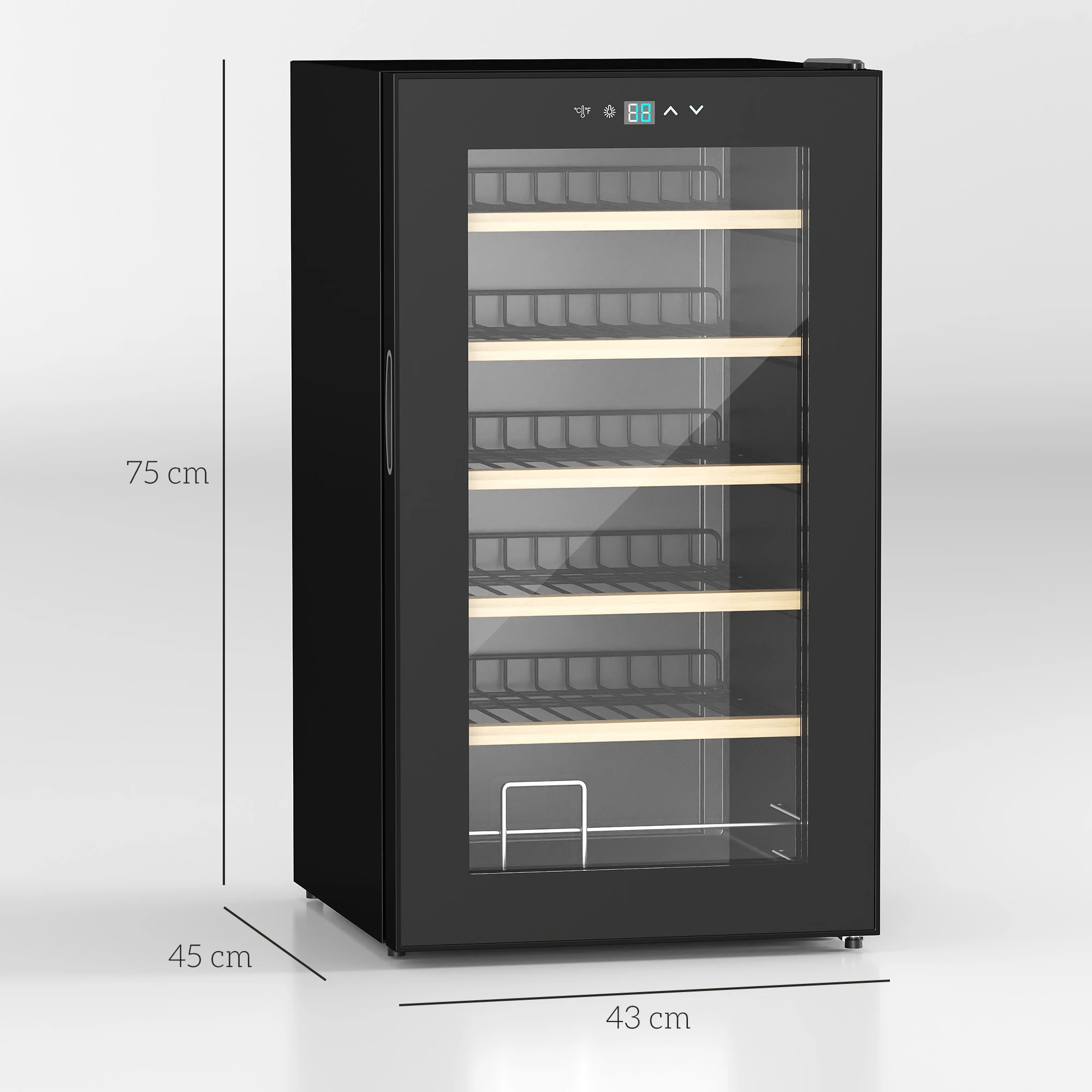 HOMCOM Nevera Vinos 24 Botellas 65L Vinoteca con Luz LED Interior Pantalla Táctil Digital Control de Temperatura Puerta de Vidrio y 5 Estantes de Metal Negro - imagen 4