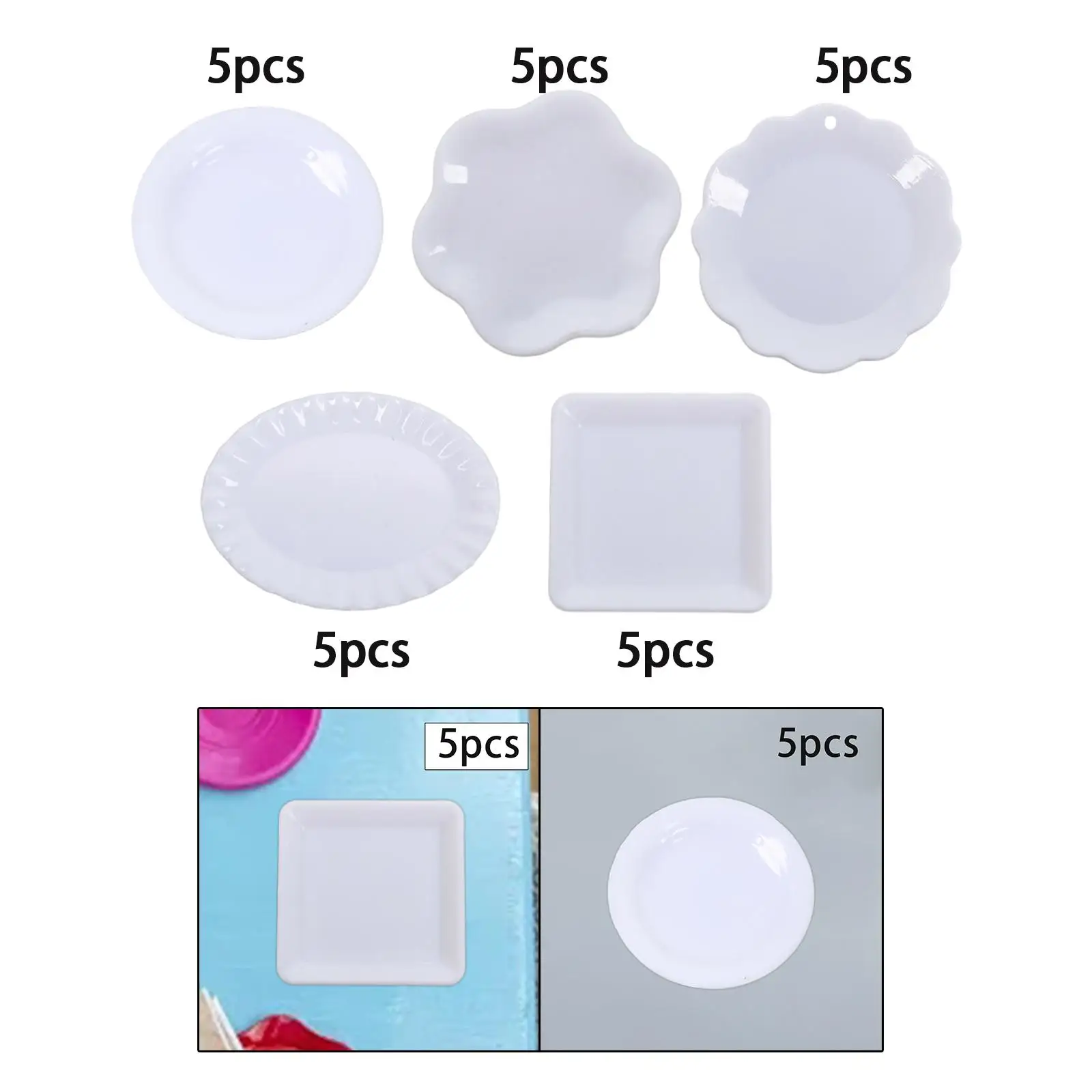 5Pcs 1:12 Miniature Dish Tray Mini Plate Dishes Micro Landscape Life Scene Simulation Kitchen Accessory Dessert Dish Plate