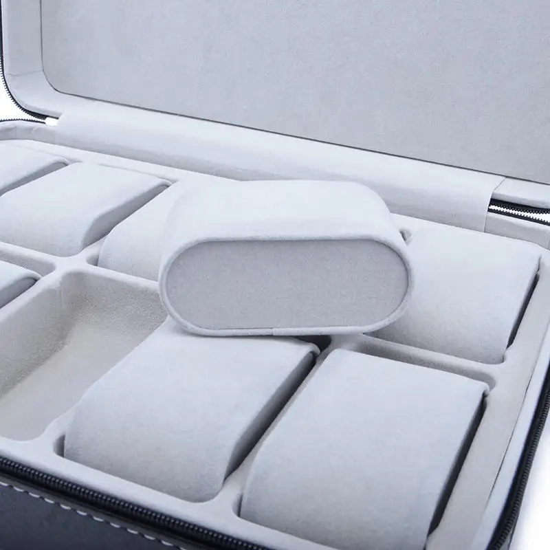 Nueva caja de almacenamiento de reloj de cuero PU negro, bolsa de viaje con 6/10/12 ranuras, vitrina de reloj Vintage portátil negra y marrón, almacenamiento de reloj - imagen 4