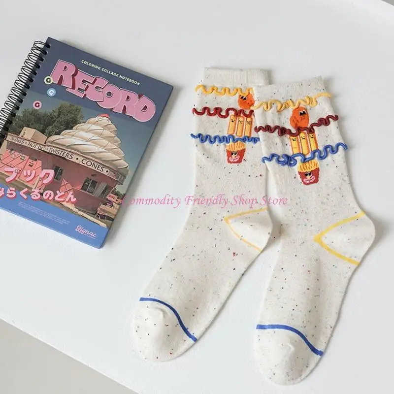 Paquete 85ae 3 pares calcetines equipo algodón con hamburguesas dibujos animados Diseño a rayas para niños - imagen 2