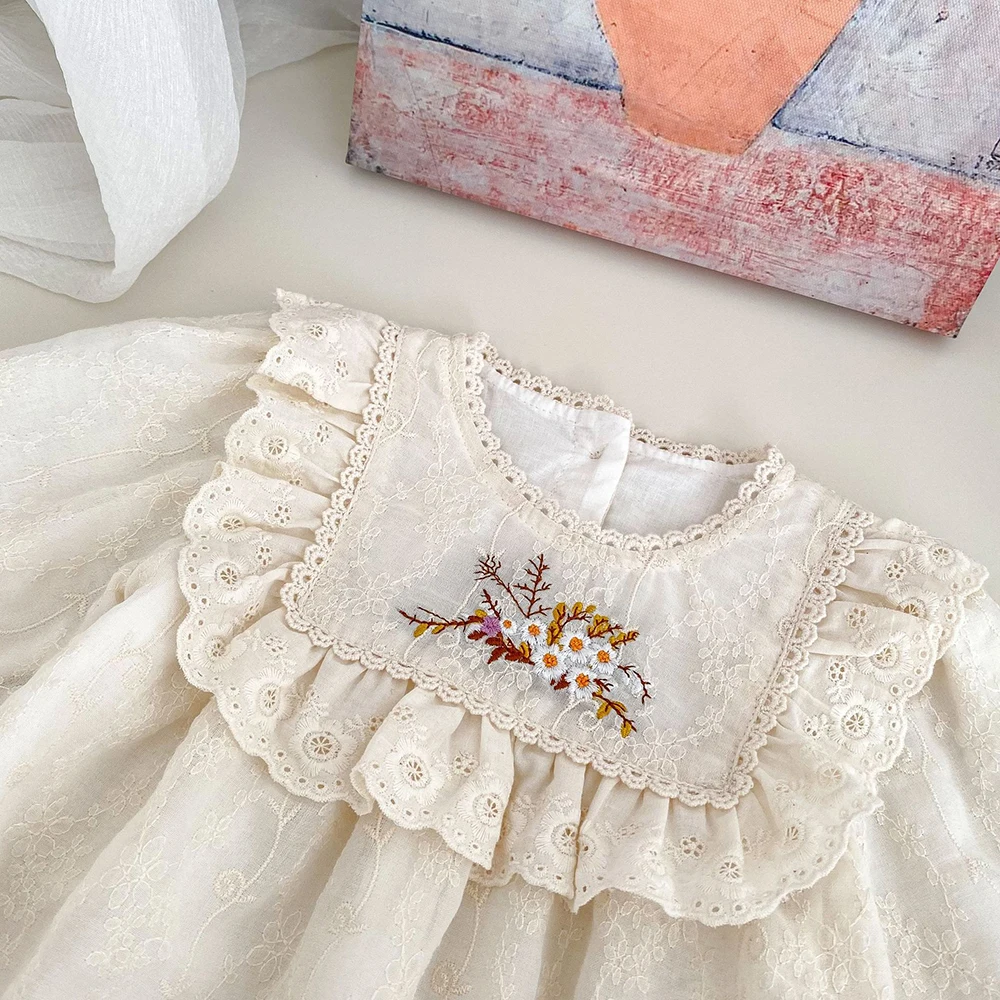 2025 primavera nueva ropa para niñas, mono elegante con bordado de flores para niños pequeños y una pieza - imagen 3