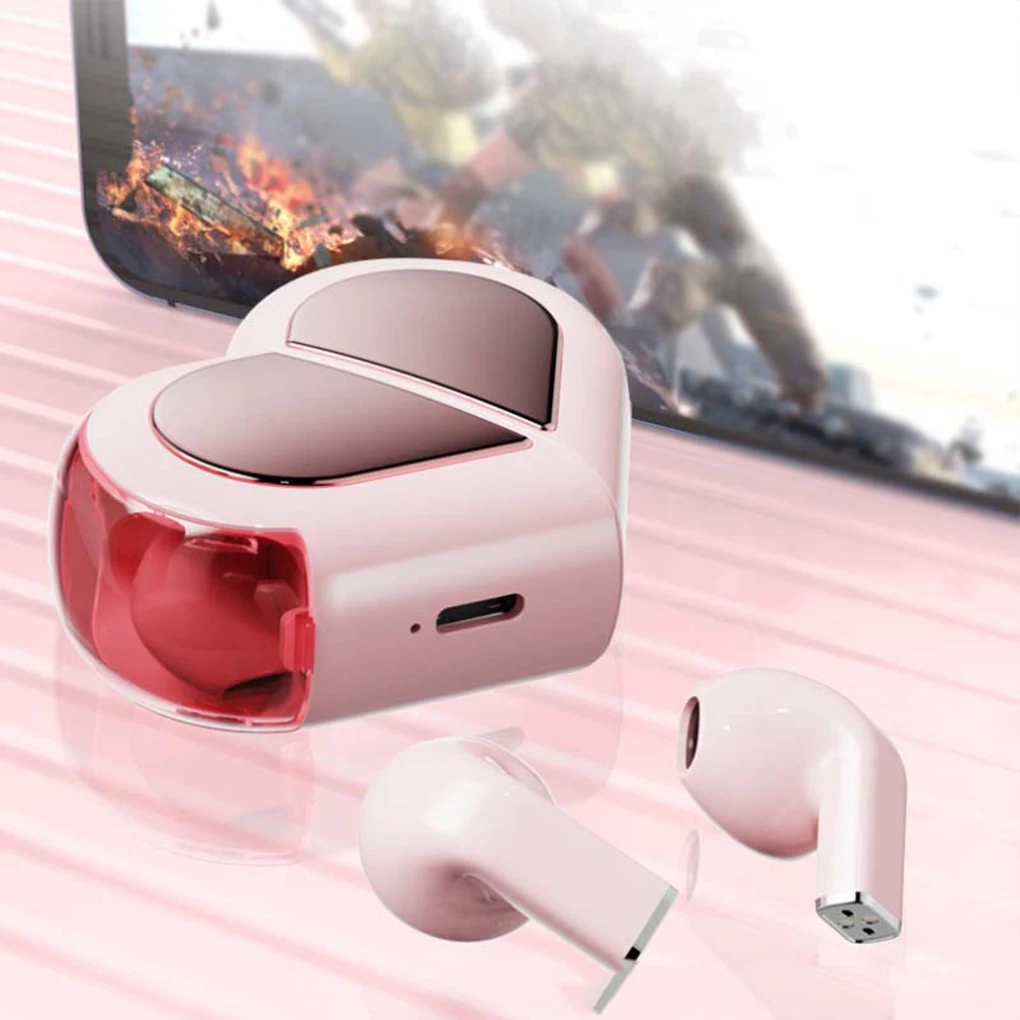Auriculares inalámbricos K520 con estuche de carga giratorio en forma de corazón, auriculares estéreo de baja latencia para teléfono