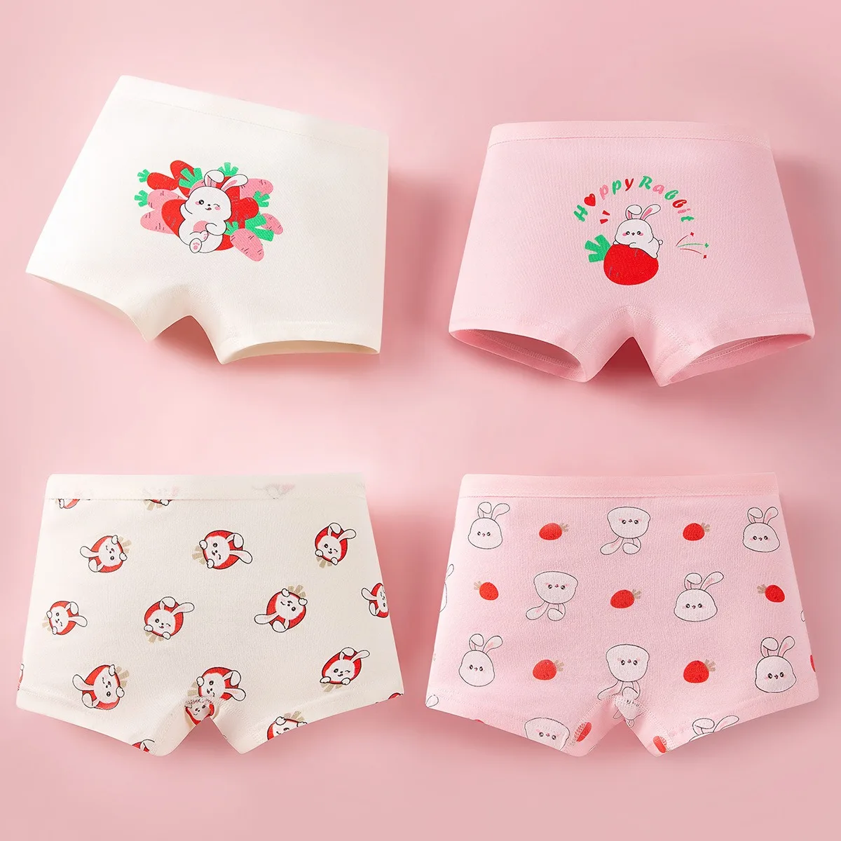 4 Uds. Bragas de algodón suave para niñas, Boxer para niños que no se decolora, pantalones cortos con estampado de conejo bonito, ropa interior transpirable para niños, Boxers - imagen 4