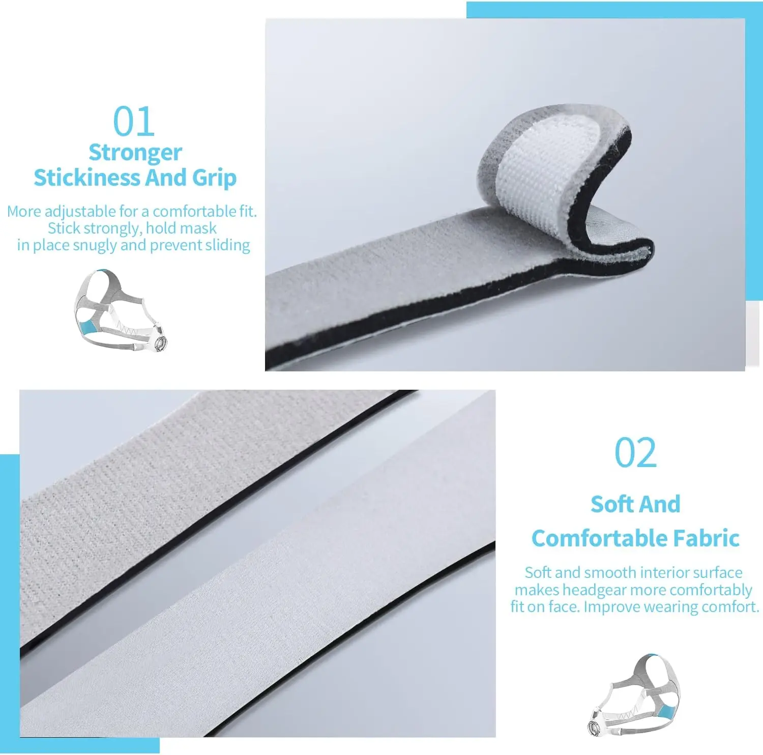 3 piezas de casco para AirFit N20/AirTouch N20/F20, correa de repuesto para casco CPAP unisex suave y cómoda (sin máscara) - imagen 4