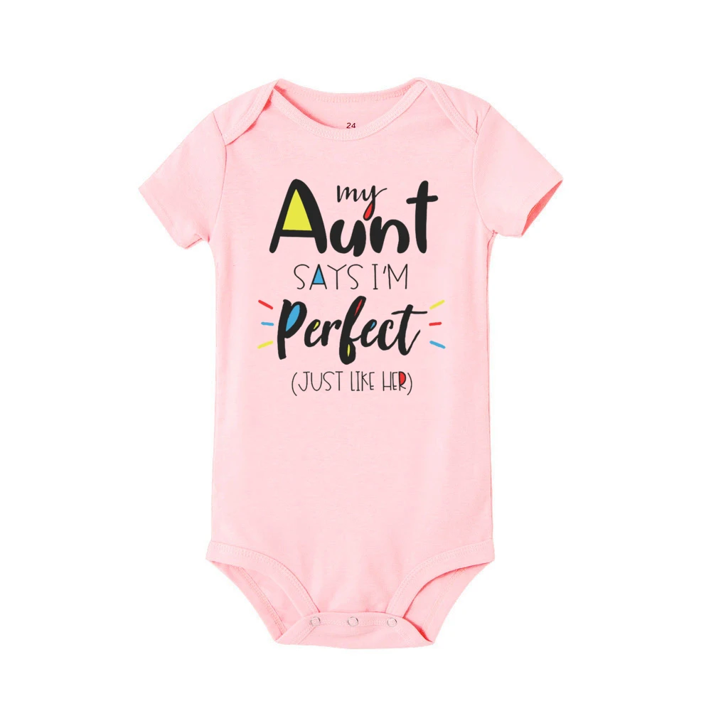 Mi tía dice que soy perfecto, solo como su mono estampado para bebé, mono divertido para recién nacido, pelele de manga corta para bebé, traje bonito para niño pequeño - imagen 5
